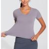 imageTHE GYM PEOPLE Womens VNeck Crop Workout TShirts Slim Fit Basic Short Sleeve Yoga Casual Tee TopsGrey Purple
