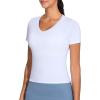 imageTHE GYM PEOPLE Womens VNeck Crop Workout TShirts Slim Fit Basic Short Sleeve Yoga Casual Tee TopsWhite