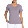 imageTHE GYM PEOPLE Womens VNeck Workout Shirts Short Sleeve Breathable Basic Yoga Athletic TShirtsGrey Purple
