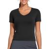 imageTHE GYM PEOPLE Womens VNeck Crop Workout TShirts Slim Fit Basic Short Sleeve Yoga Casual Tee TopsBlack
