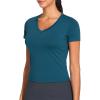 imageTHE GYM PEOPLE Womens VNeck Crop Workout TShirts Slim Fit Basic Short Sleeve Yoga Casual Tee TopsDark Blue Green