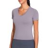 imageTHE GYM PEOPLE Womens VNeck Crop Workout TShirts Slim Fit Basic Short Sleeve Yoga Casual Tee TopsGrey Purple