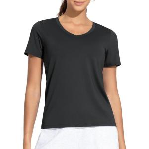 imageTHE GYM PEOPLE Womens VNeck Workout Shirts Short Sleeve Breathable Basic Yoga Athletic TShirtsBlack