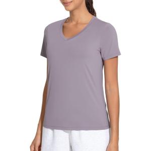 imageTHE GYM PEOPLE Womens VNeck Workout Shirts Short Sleeve Breathable Basic Yoga Athletic TShirtsGrey Purple