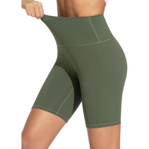 imageTHE GYM PEOPLE Womens High Waist Workout Yoga Shorts Tummy Control Stretchy Biker Running Athletic ShortsOlive Green