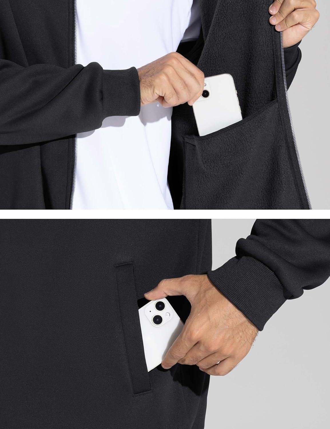 imageTHE GYM PEOPLE Mens Fleece Full Zip Up Sweatshirts Mock Neck Long Sleeves Workout Jacket with PocketsBlack