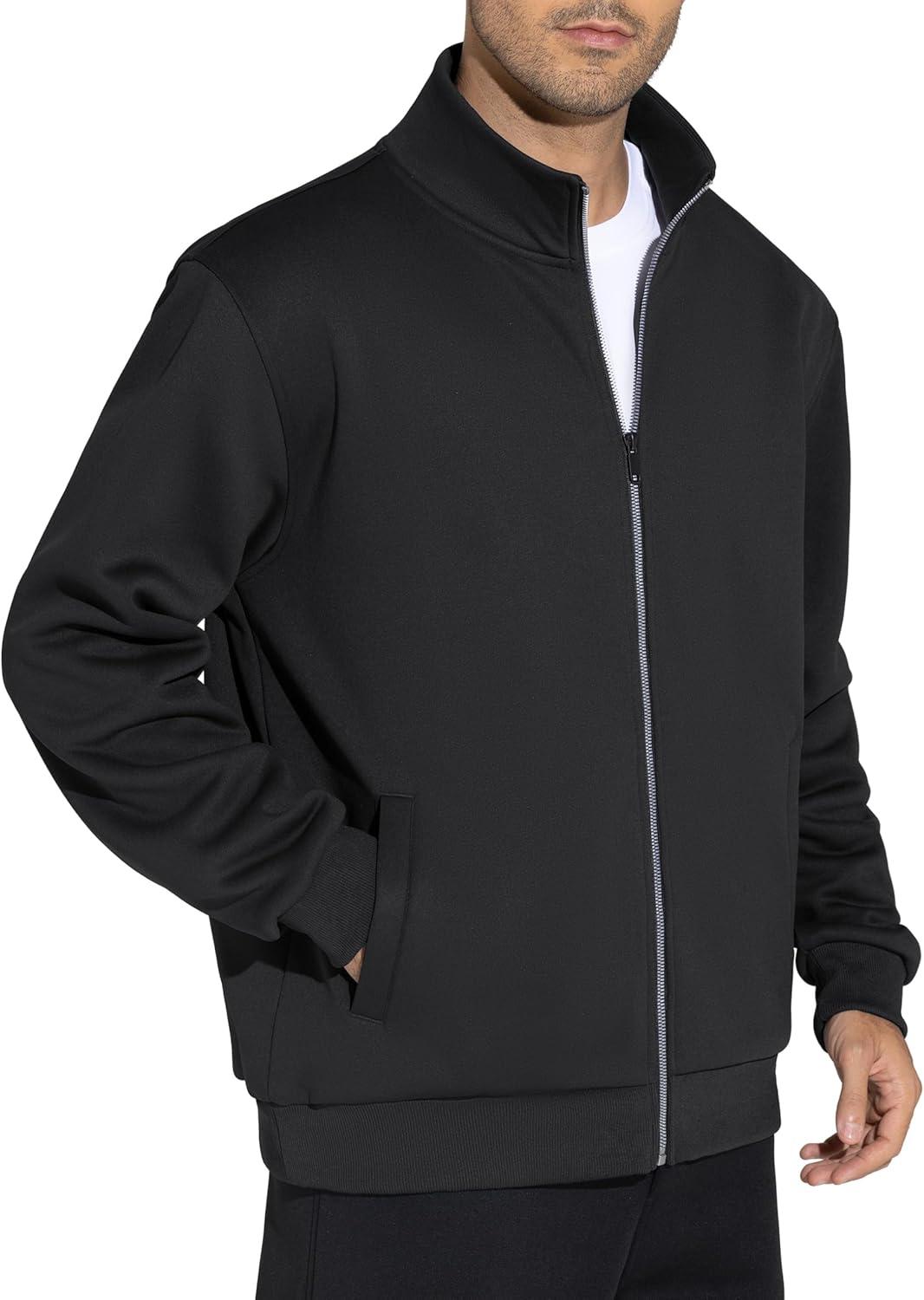 imageTHE GYM PEOPLE Mens Fleece Full Zip Up Sweatshirts Mock Neck Long Sleeves Workout Jacket with PocketsBlack