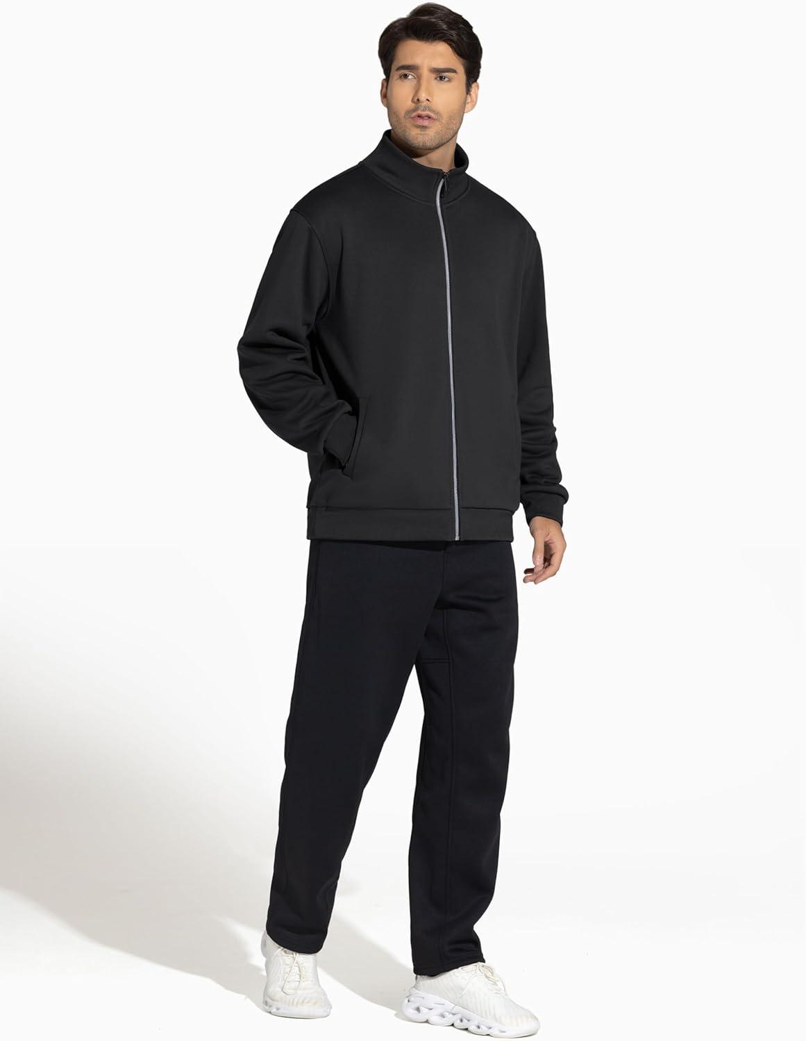 imageTHE GYM PEOPLE Mens Fleece Full Zip Up Sweatshirts Mock Neck Long Sleeves Workout Jacket with PocketsBlack