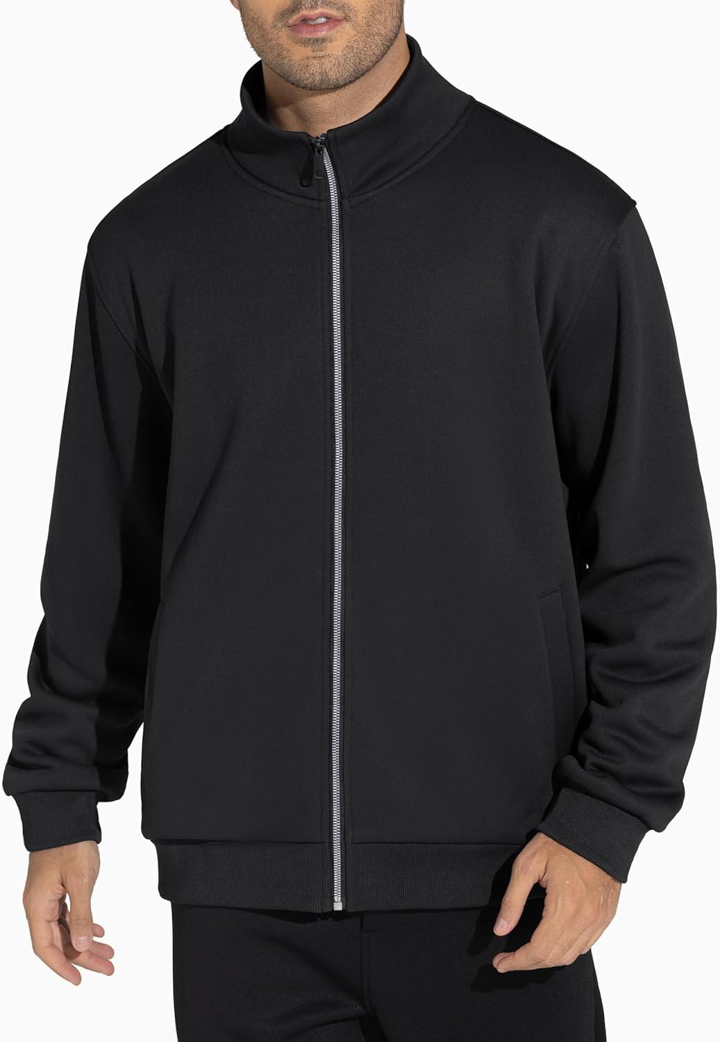 imageTHE GYM PEOPLE Mens Fleece Full Zip Up Sweatshirts Mock Neck Long Sleeves Workout Jacket with PocketsBlack
