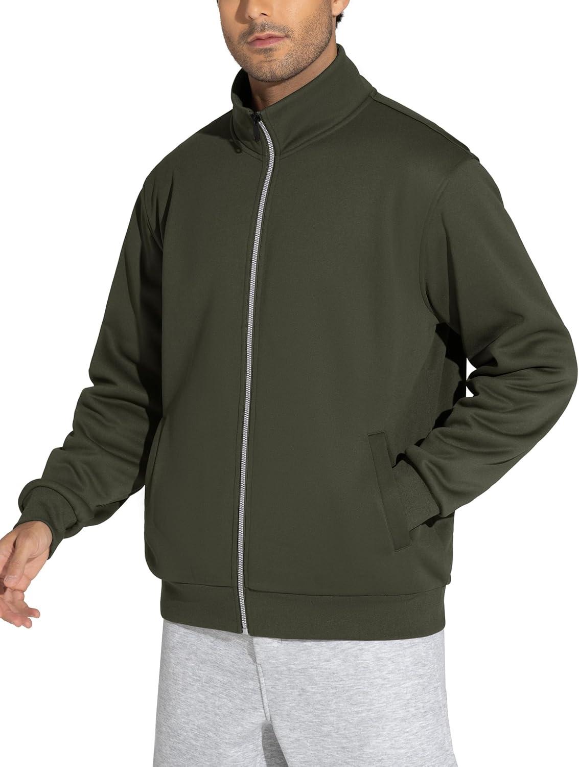 imageTHE GYM PEOPLE Mens Fleece Full Zip Up Sweatshirts Mock Neck Long Sleeves Workout Jacket with PocketsDark Brown