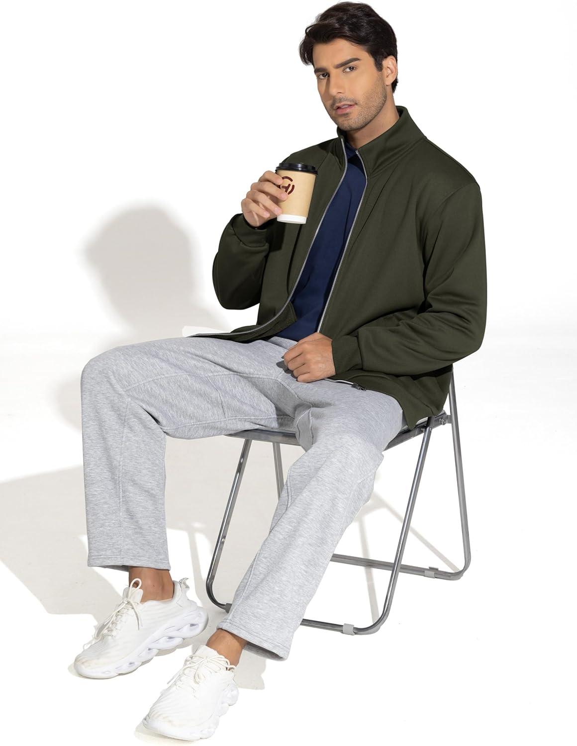 imageTHE GYM PEOPLE Mens Fleece Full Zip Up Sweatshirts Mock Neck Long Sleeves Workout Jacket with PocketsDark Brown