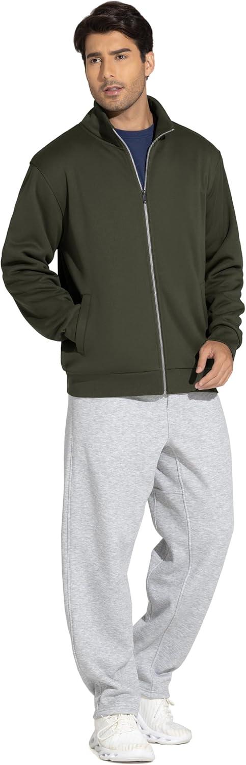 imageTHE GYM PEOPLE Mens Fleece Full Zip Up Sweatshirts Mock Neck Long Sleeves Workout Jacket with PocketsDark Brown