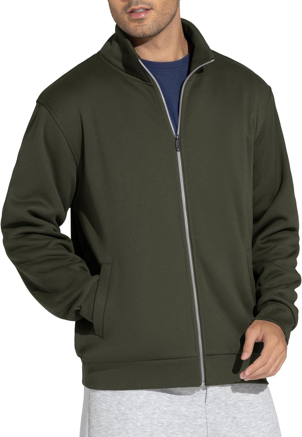 imageTHE GYM PEOPLE Mens Fleece Full Zip Up Sweatshirts Mock Neck Long Sleeves Workout Jacket with PocketsDark Brown