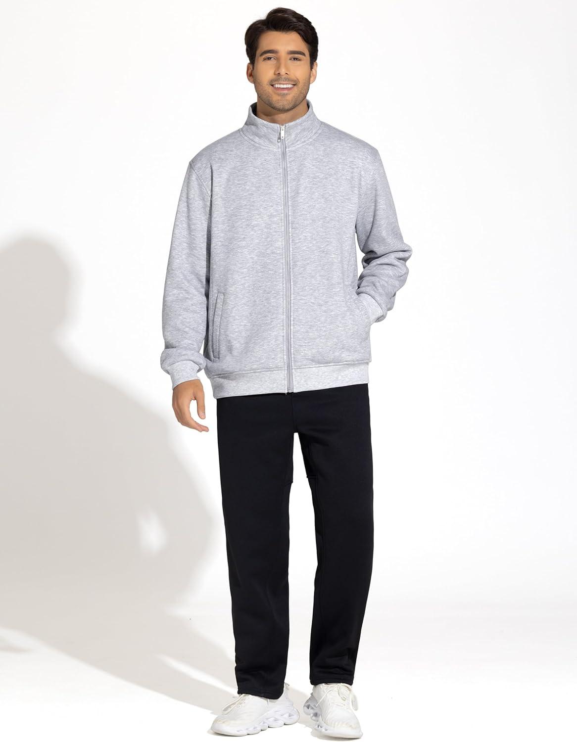 imageTHE GYM PEOPLE Mens Fleece Full Zip Up Sweatshirts Mock Neck Long Sleeves Workout Jacket with PocketsHeather Grey
