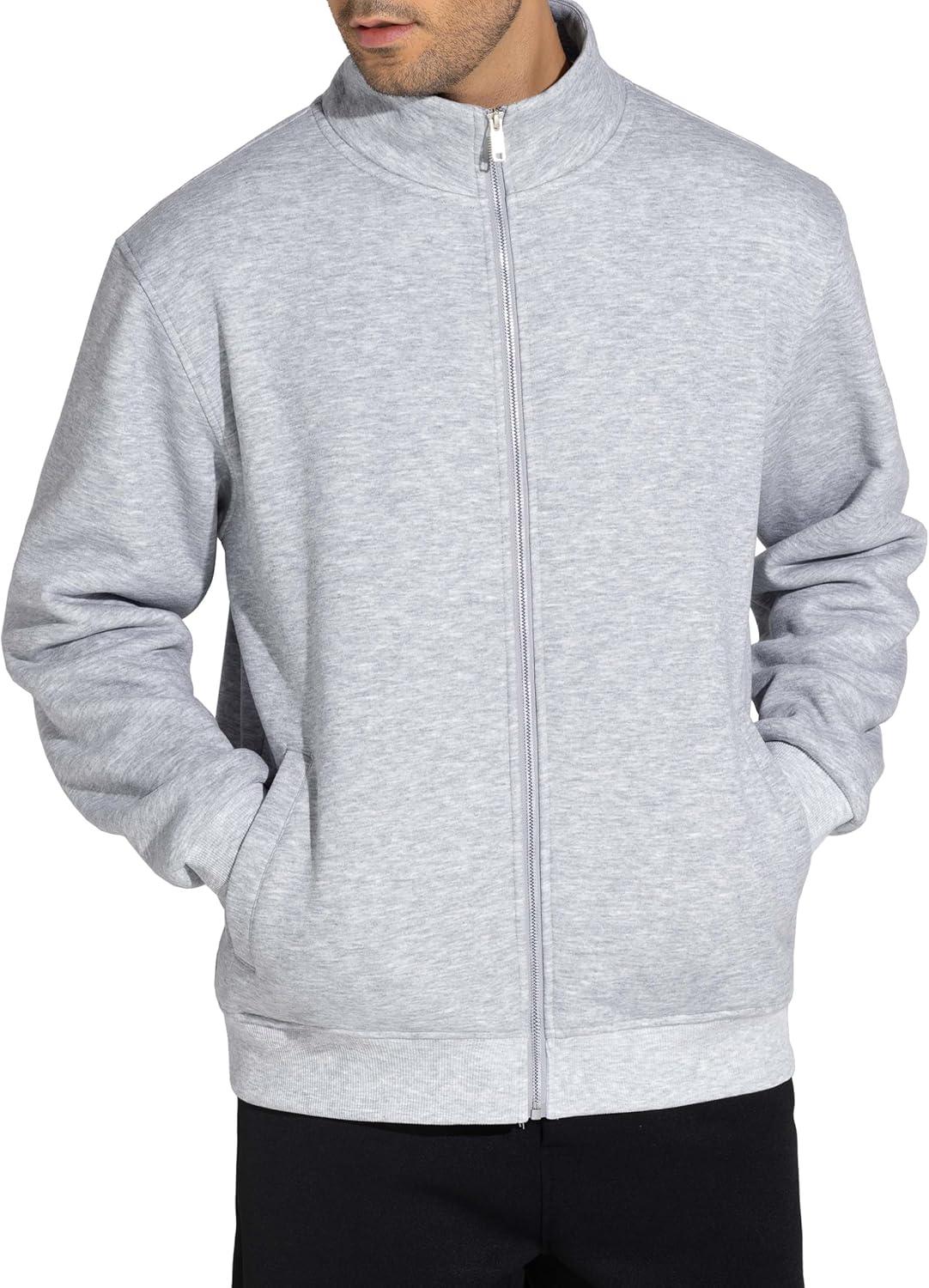 imageTHE GYM PEOPLE Mens Fleece Full Zip Up Sweatshirts Mock Neck Long Sleeves Workout Jacket with PocketsHeather Grey