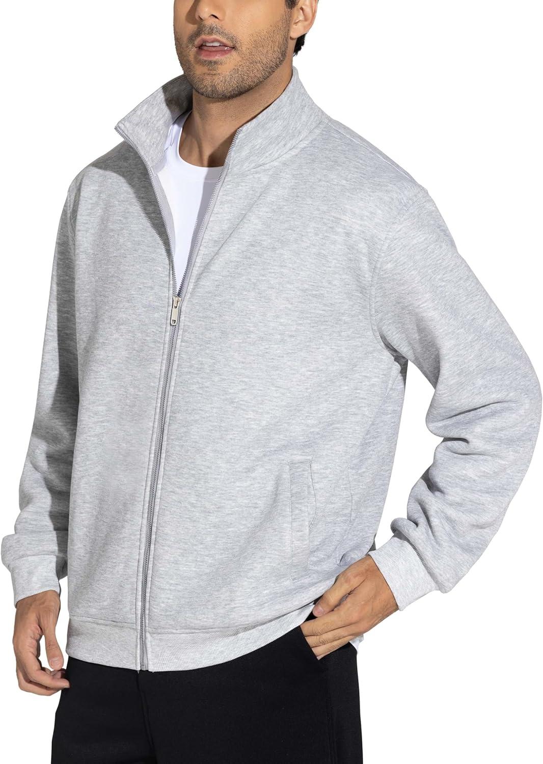 imageTHE GYM PEOPLE Mens Fleece Full Zip Up Sweatshirts Mock Neck Long Sleeves Workout Jacket with PocketsHeather Grey