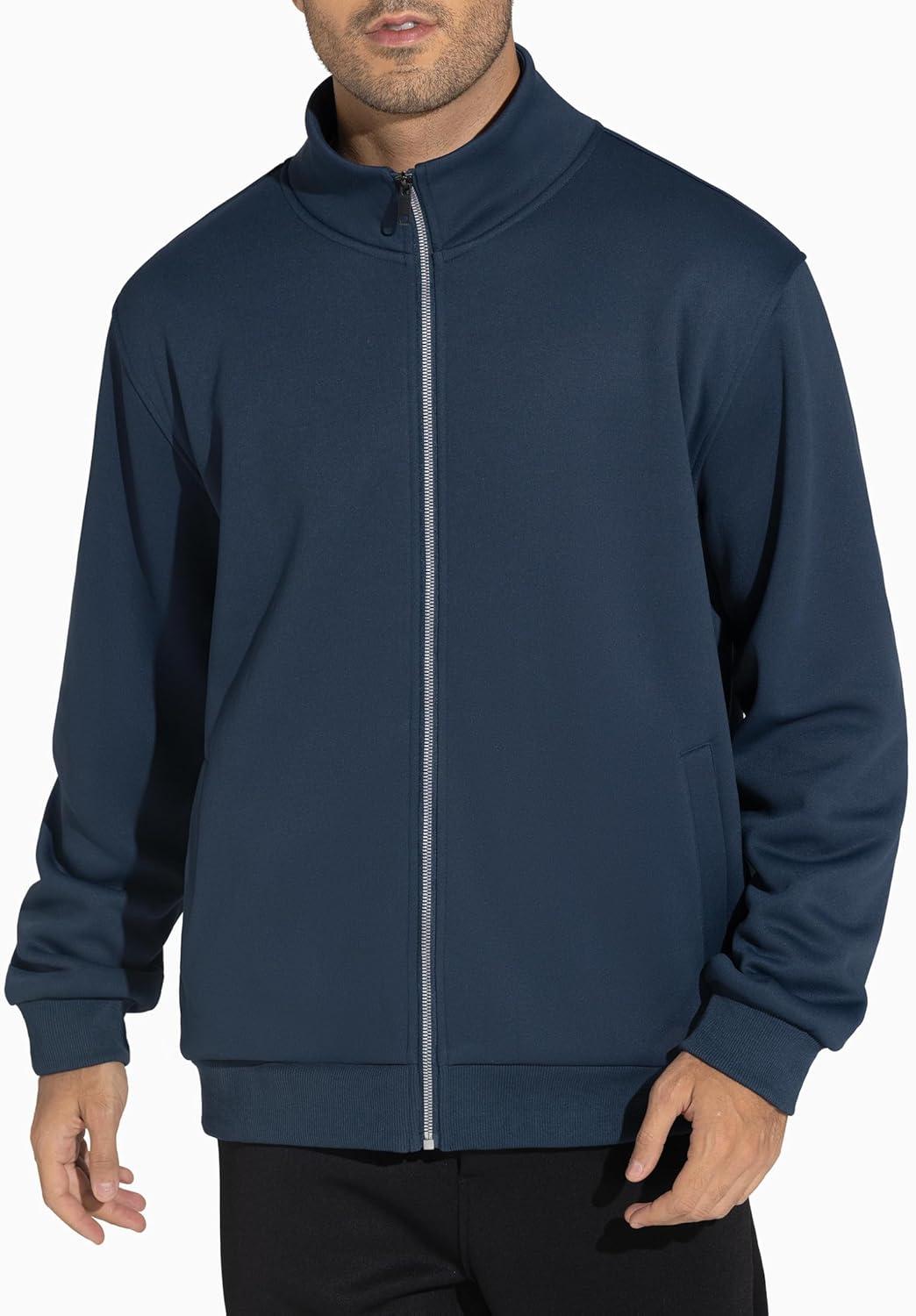 imageTHE GYM PEOPLE Mens Fleece Full Zip Up Sweatshirts Mock Neck Long Sleeves Workout Jacket with PocketsNavy Blue