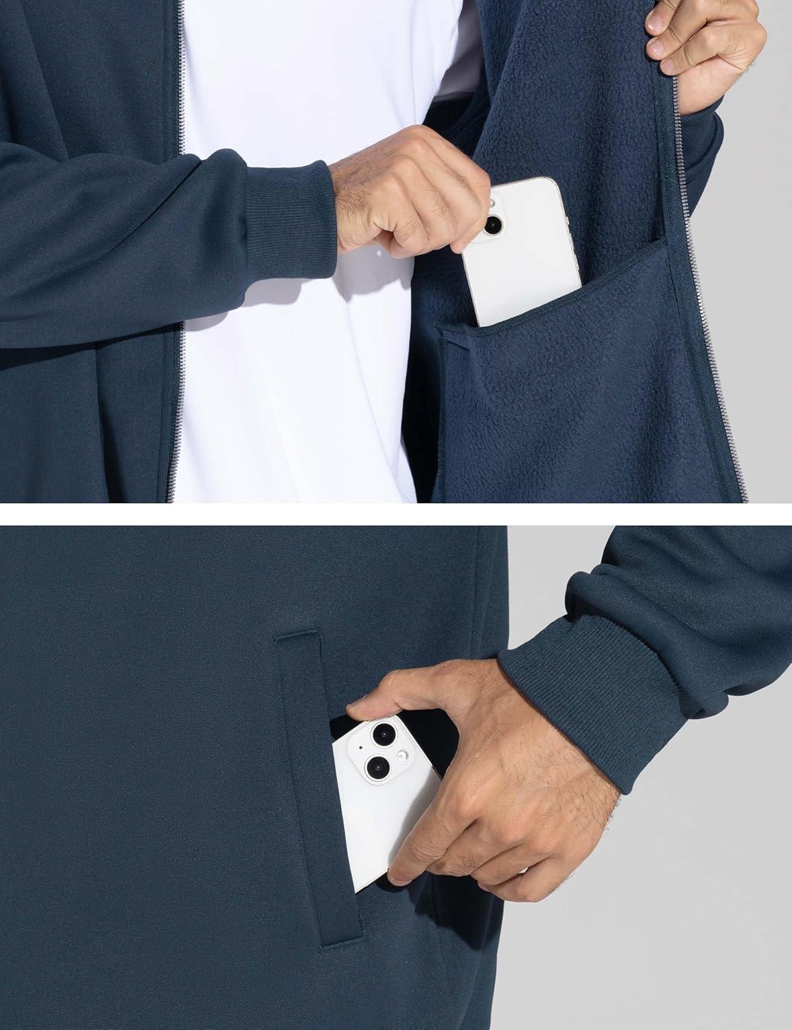 imageTHE GYM PEOPLE Mens Fleece Full Zip Up Sweatshirts Mock Neck Long Sleeves Workout Jacket with PocketsNavy Blue