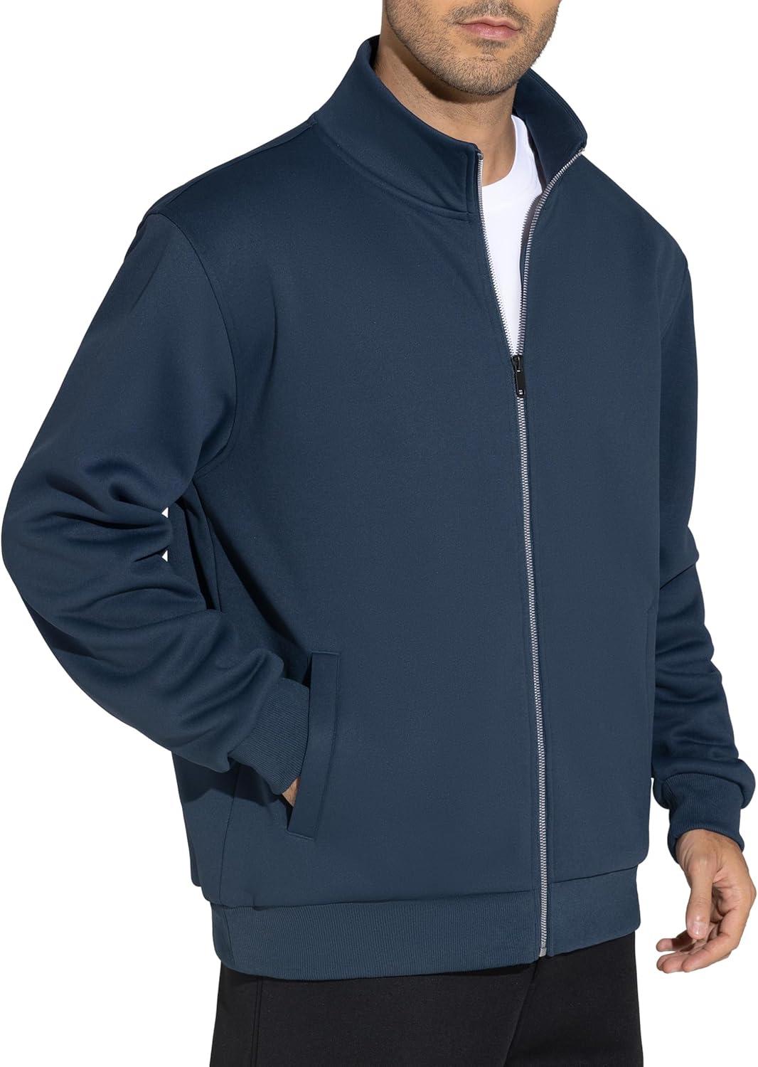 imageTHE GYM PEOPLE Mens Fleece Full Zip Up Sweatshirts Mock Neck Long Sleeves Workout Jacket with PocketsNavy Blue