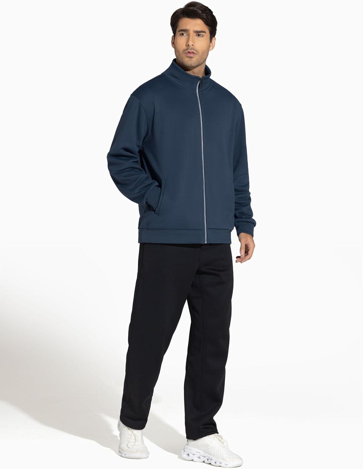 imageTHE GYM PEOPLE Mens Fleece Full Zip Up Sweatshirts Mock Neck Long Sleeves Workout Jacket with PocketsNavy Blue