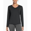 imageTHE GYM PEOPLE Womens Long Sleeve Workout Shirts VNeck Lightweight Basic Athletic TopsBlack