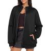 imageTHE GYM PEOPLE Womens Oversized Full Zip Up Sweatshirts Fleece Long Sleeves Stand Collar Workout Jacket with PocketsBlack