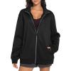imageTHE GYM PEOPLE Womens Oversized Full Zip Up Sweatshirts Fleece Long Sleeves Stand Collar Workout Jacket with PocketsBlack