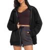 imageTHE GYM PEOPLE Womens Oversized Full Zip Up Sweatshirts Fleece Long Sleeves Stand Collar Workout Jacket with PocketsBlack