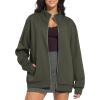 imageTHE GYM PEOPLE Womens Oversized Full Zip Up Sweatshirts Fleece Long Sleeves Stand Collar Workout Jacket with PocketsDark Brown