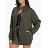 imageTHE GYM PEOPLE Womens Oversized Full Zip Up Sweatshirts Fleece Long Sleeves Stand Collar Workout Jacket with PocketsDark Brown