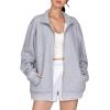 imageTHE GYM PEOPLE Womens Oversized Full Zip Up Sweatshirts Fleece Long Sleeves Stand Collar Workout Jacket with PocketsHeather Grey