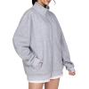 imageTHE GYM PEOPLE Womens Oversized Full Zip Up Sweatshirts Fleece Long Sleeves Stand Collar Workout Jacket with PocketsHeather Grey