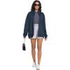imageTHE GYM PEOPLE Womens Oversized Full Zip Up Sweatshirts Fleece Long Sleeves Stand Collar Workout Jacket with PocketsNavy Blue