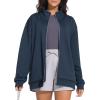 imageTHE GYM PEOPLE Womens Oversized Full Zip Up Sweatshirts Fleece Long Sleeves Stand Collar Workout Jacket with PocketsNavy Blue