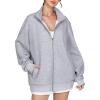imageTHE GYM PEOPLE Womens Oversized Full Zip Up Sweatshirts Fleece Long Sleeves Stand Collar Workout Jacket with PocketsHeather Grey