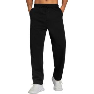 imageTHE GYM PEOPLE Mens Baggy Sweatpants Fleece Drawstring Straight Leg Open Bottom Workout Pants with PocketsBlack