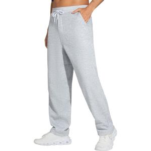 imageTHE GYM PEOPLE Mens Baggy Sweatpants Fleece Drawstring Straight Leg Open Bottom Workout Pants with PocketsHeather Grey
