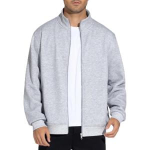 imageTHE GYM PEOPLE Mens Fleece Full Zip Up Sweatshirts Mock Neck Long Sleeves Workout Jacket with PocketsHeather Grey