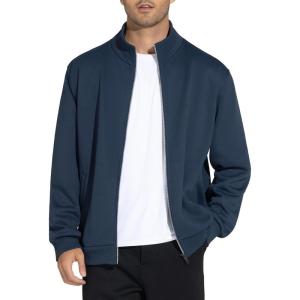 imageTHE GYM PEOPLE Mens Fleece Full Zip Up Sweatshirts Mock Neck Long Sleeves Workout Jacket with PocketsNavy Blue