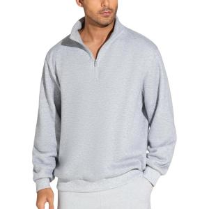 imageTHE GYM PEOPLE Mens Half Zip Sweatshirt Long Sleeve Fleece Pullover Basic Workout TopsHeather Grey
