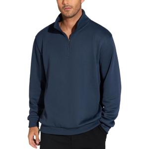 imageTHE GYM PEOPLE Mens Half Zip Sweatshirt Long Sleeve Fleece Pullover Basic Workout TopsNavy Blue