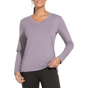 imageTHE GYM PEOPLE Womens Long Sleeve Workout Shirts VNeck Lightweight Basic Athletic TopsGrey Purple