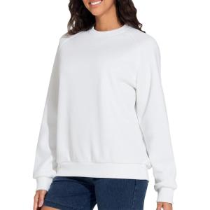 imageTHE GYM PEOPLE Womens Long Sleeves Fleece Sweatshirts Loose Fit Crewneck Workout Casual Pullover TopsWhite