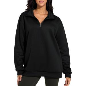 imageTHE GYM PEOPLE Womens Oversized Sweatshirt Half Zip Fleece Pullover Long Sleeve Workout TopsBlack