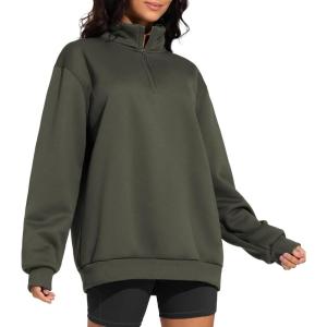 imageTHE GYM PEOPLE Womens Oversized Sweatshirt Half Zip Fleece Pullover Long Sleeve Workout TopsDark Brown