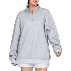 imageTHE GYM PEOPLE Womens Oversized Sweatshirt Half Zip Fleece Pullover Long Sleeve Workout TopsHeather Grey