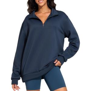 imageTHE GYM PEOPLE Womens Oversized Sweatshirt Half Zip Fleece Pullover Long Sleeve Workout TopsNavy Blue