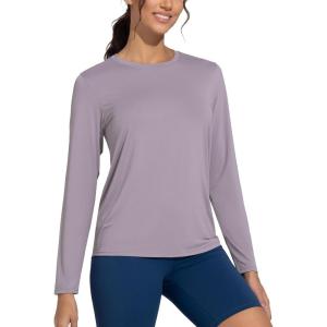 imageTHE GYM PEOPLE Womens Ultra Soft Long Sleeve Workout Shirts Basic Crewneck Athletic Running TopsGrey Purple