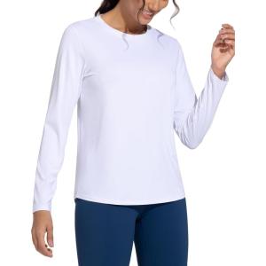 imageTHE GYM PEOPLE Womens Ultra Soft Long Sleeve Workout Shirts Basic Crewneck Athletic Running TopsWhite