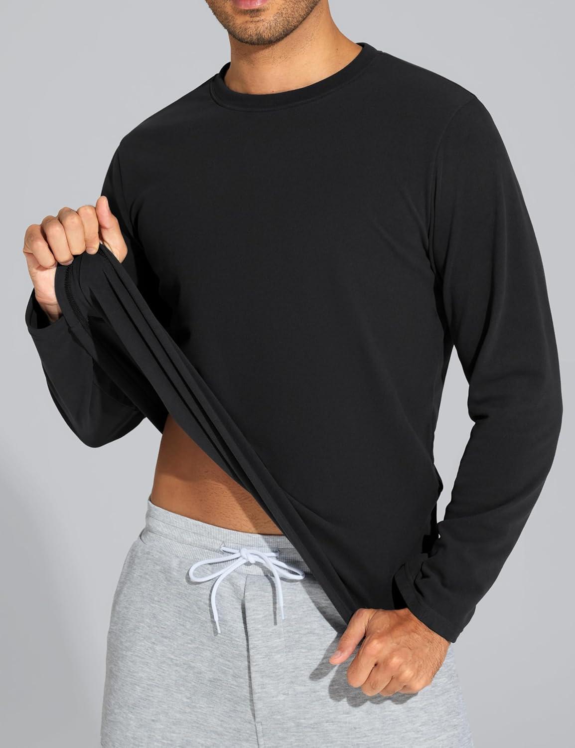 imageTHE GYM PEOPLE Mens Long Sleeve Base Layer Thermal Shirts Stretchy Crewneck Basic Casual Pullover Undershirt Tee TopsBlack